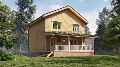 Двухэтажный дом из бруса 8х9 с террасой (ДБ-168)